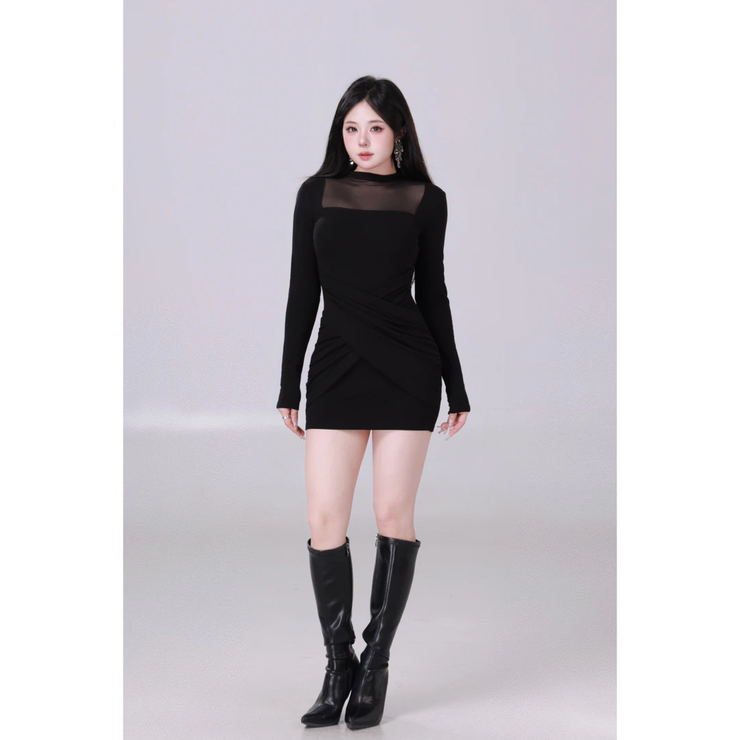 现现MengFairy【撩心姐姐】性感气质黑色针织修身连衣裙4226M套&装