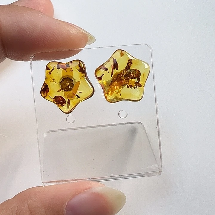 琥珀（花珀）银S925镶嵌耳饰