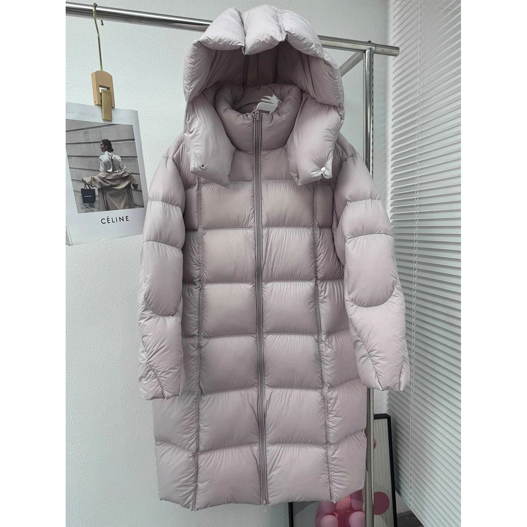羽绒服女长款2025新款高端加厚90白鸭绒泡芙连帽宽松过膝保暖外套