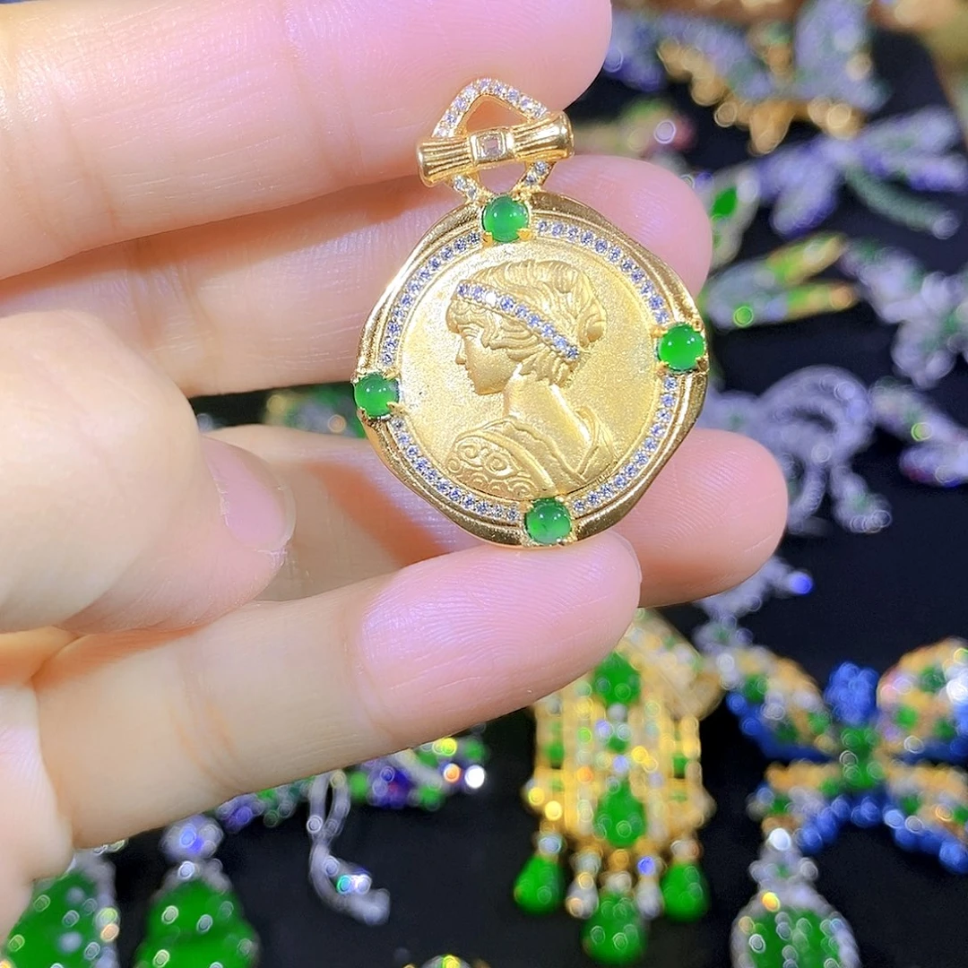 吊坠(不含链)银S925镶嵌翡翠