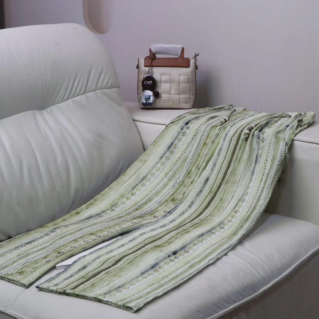 【10902】高品质原创设计绿色百搭复古印花背带直筒裤星