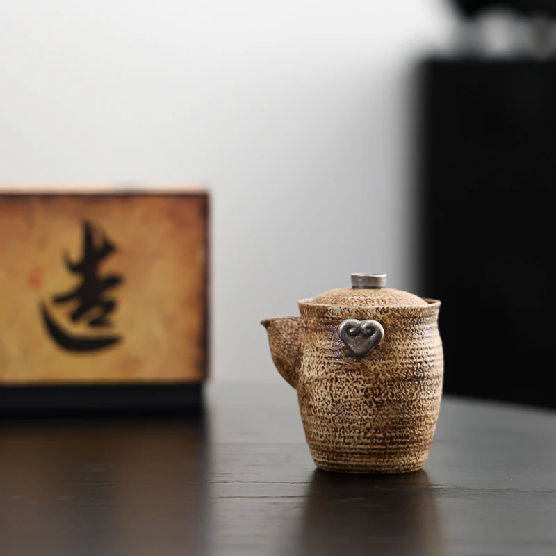 尘造复古重现鎏银如意手抓壶老岩泥诧寂风功夫茶具创意茶具带礼盒
