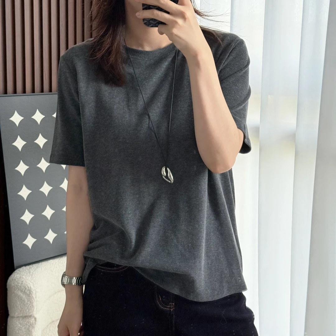 NANA秋冬内搭神器！复古纯色正肩磨毛短袖T恤上衣女C0451