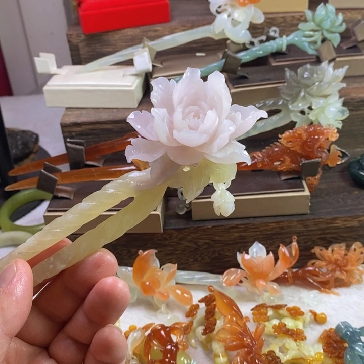 蛇纹石玉合金发饰青**影