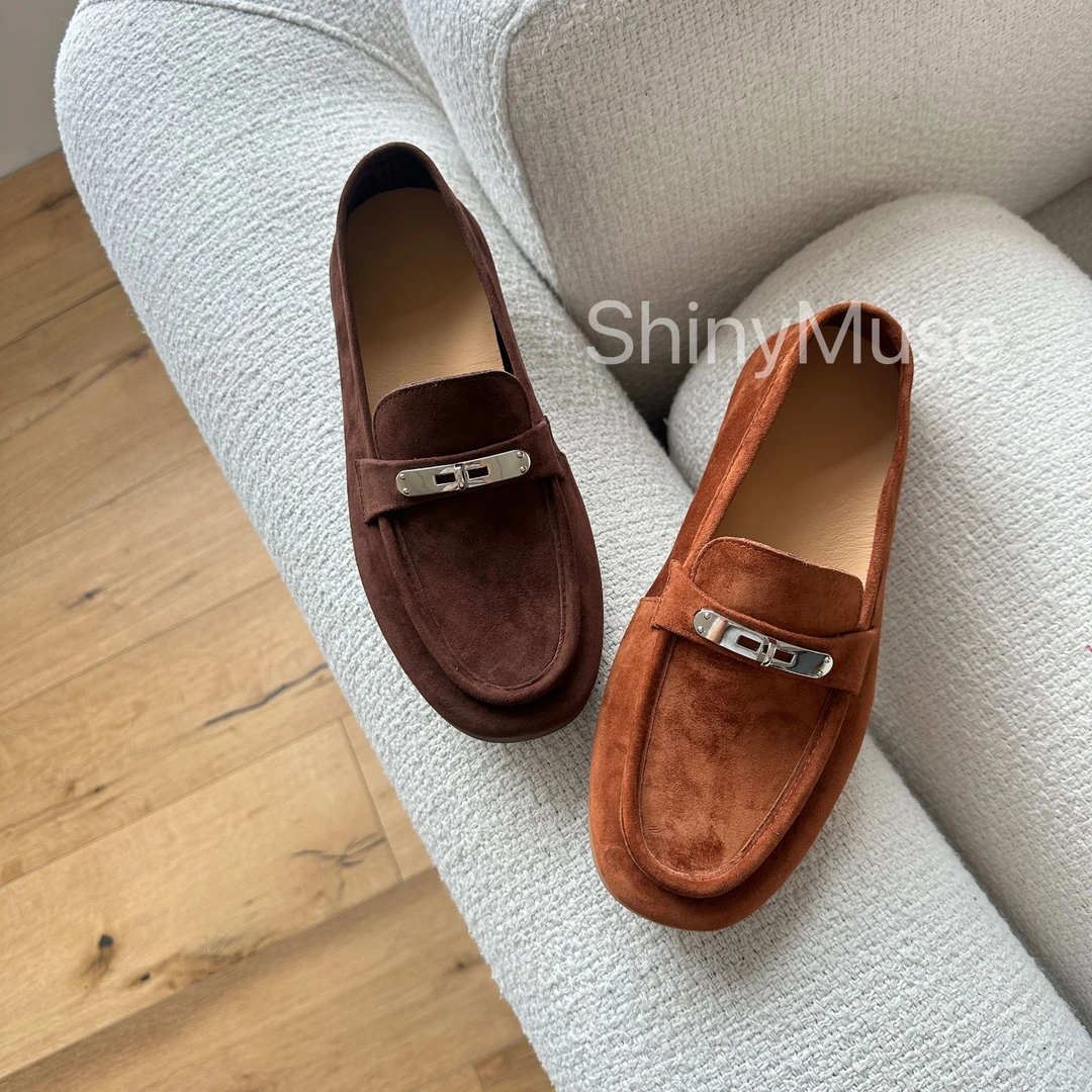 ShinyMuse缪斯定制高端线 羊猄皮真皮手工KELLY扣乐福鞋一脚蹬