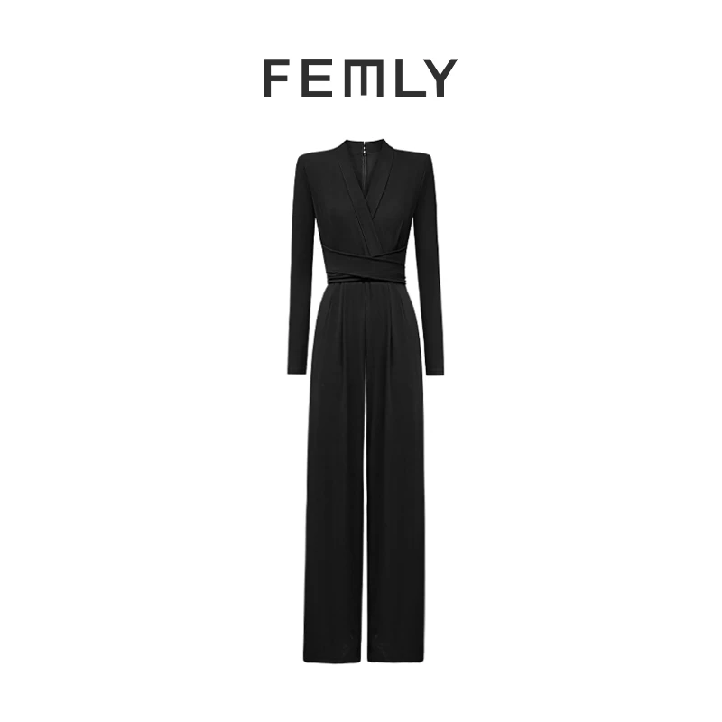 FEMLY/法曼丽 新品简约气质轻奢交叉系带连体裤3114