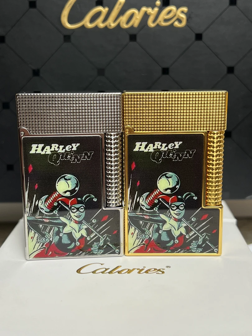 calories新款 哈莉奎茵 黄铜侧滑充气打火机复古设计高档砂轮绅士