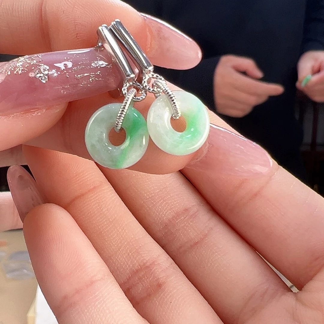 翡翠耳饰银S925镶嵌耳环54