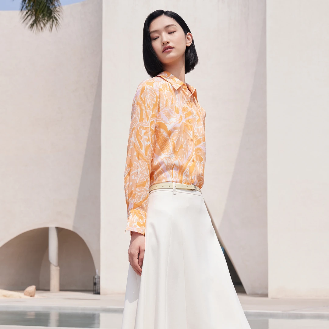 【安雅专属】歌蒂诗专柜新款桑蚕丝简约宽松长袖衬衫女 8D33A2892