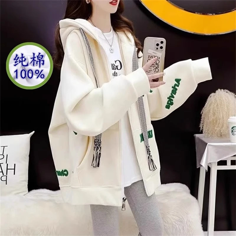 纯棉遮屁股上档次初高中学生百搭外套女春秋冬中长新爆款加绒上衣