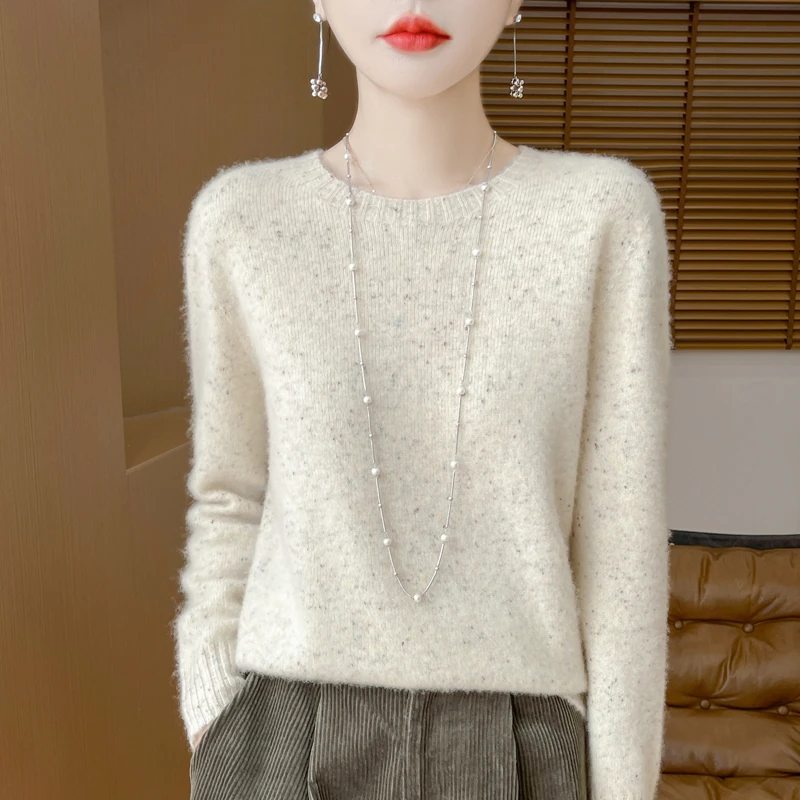 一线成衣羊毛衫女圆领套头宽松针织打底衫秋冬新款花纱羊绒衫上衣