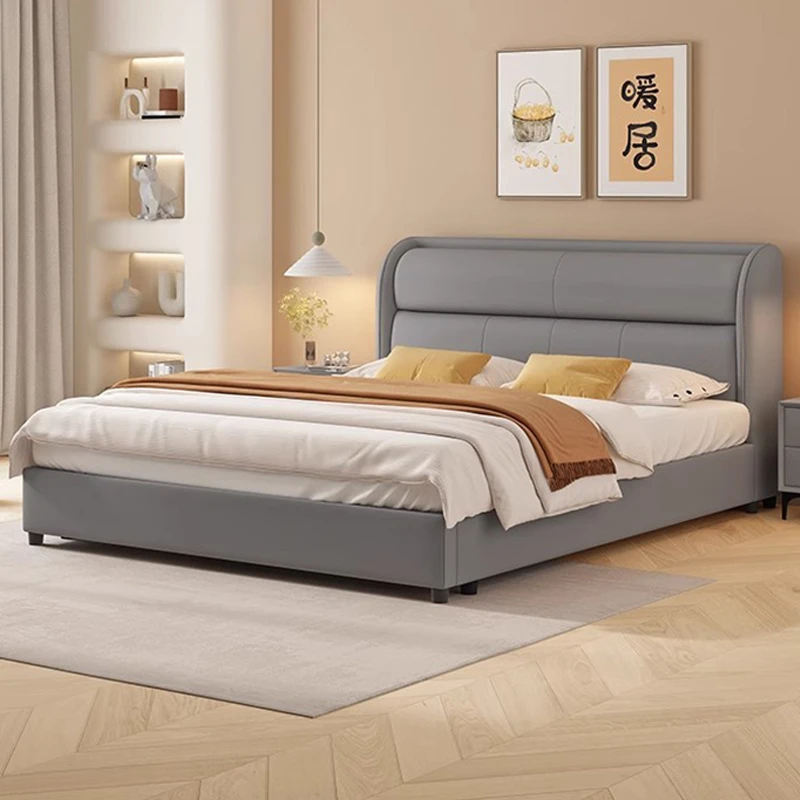 新款真皮床主卧大床现代简约卧室床单人实木双人家具储物软包床