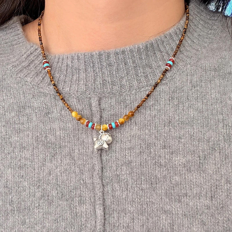 吊坠925银 925纯银马上有钱珠珠项链女简约手工设计百搭串珠气质