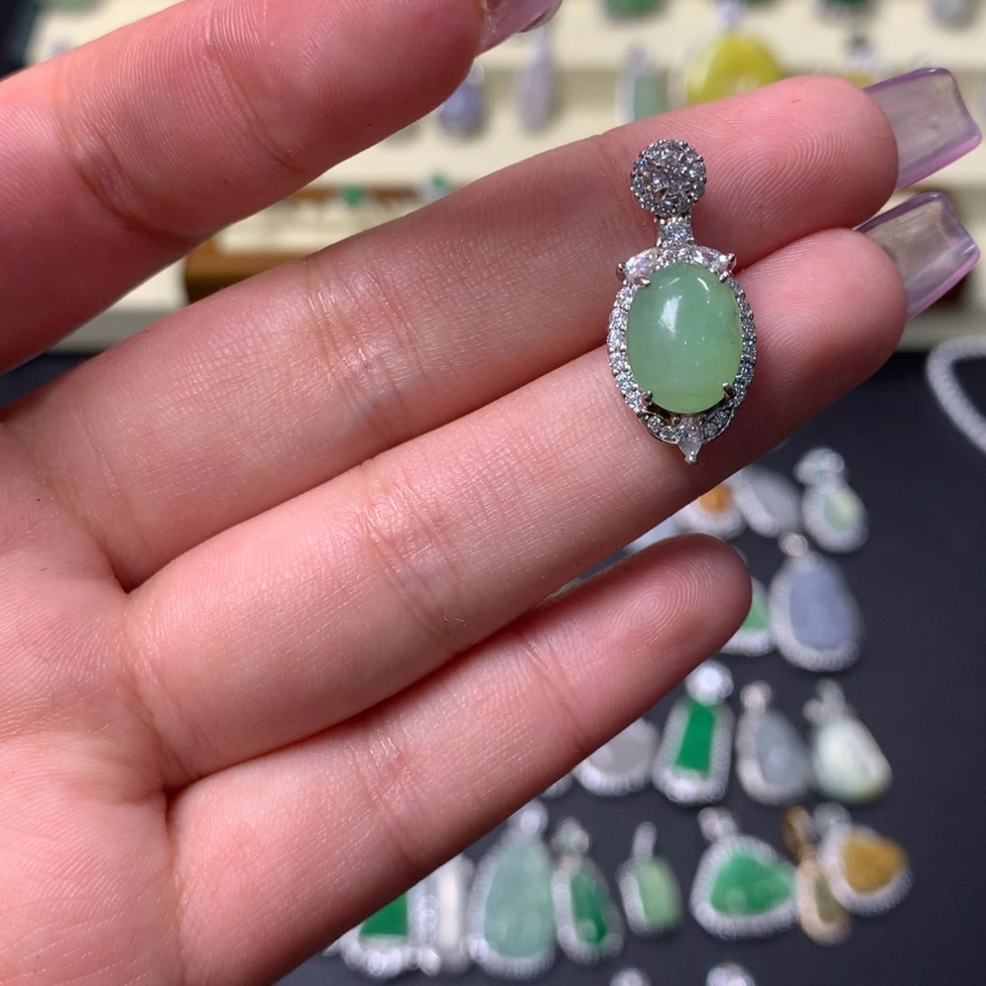 翡翠银S925镶嵌挂件