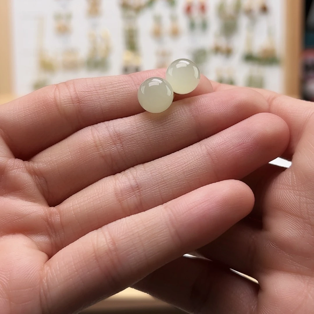 银S925镀金镶嵌和田玉耳饰