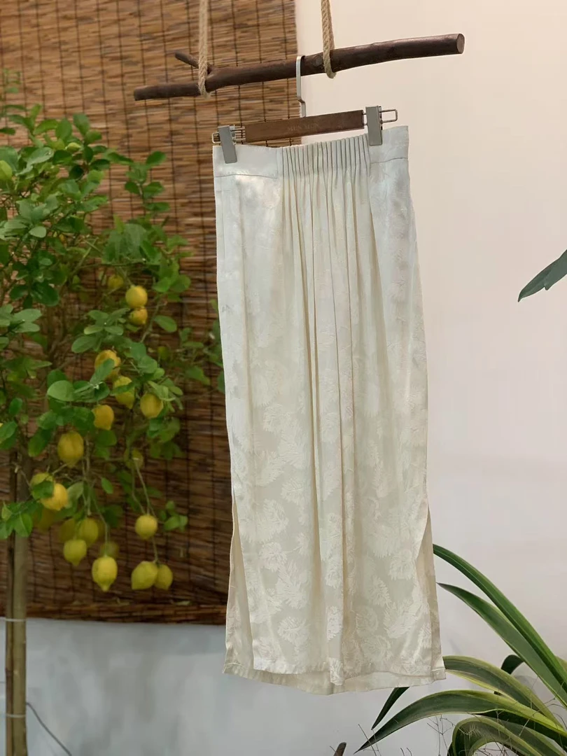 [王千千]【松叶纹】提花时尚复古百搭两色纯色半裙