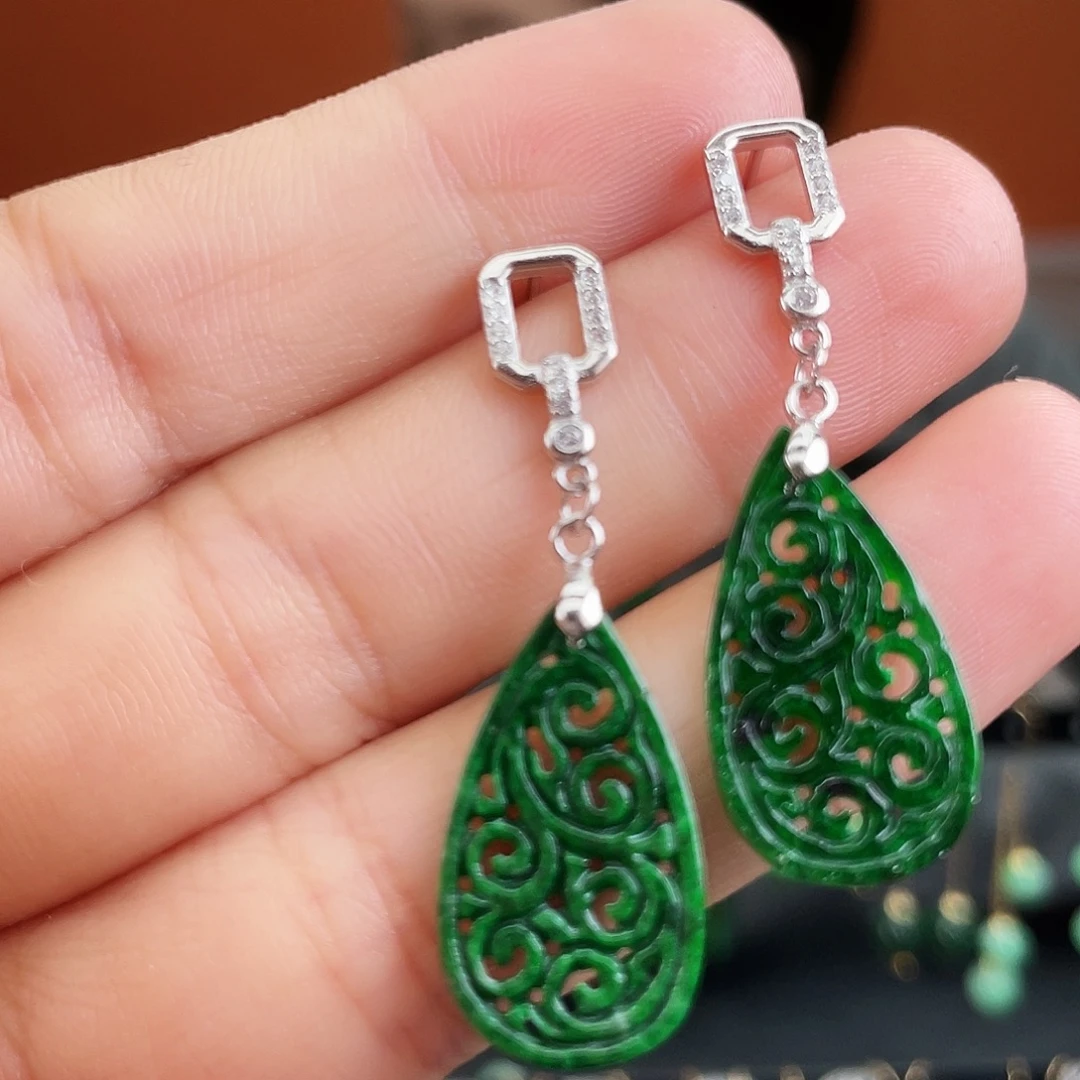 翡翠银S925镶嵌耳饰