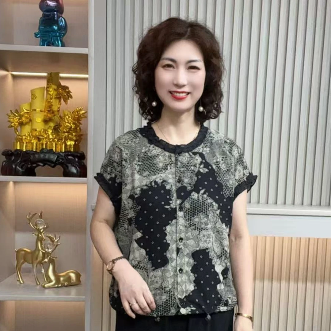 妈妈装流行欧若拉时尚潮牌女装宽松夏装女士独特漂亮上装休闲短袖