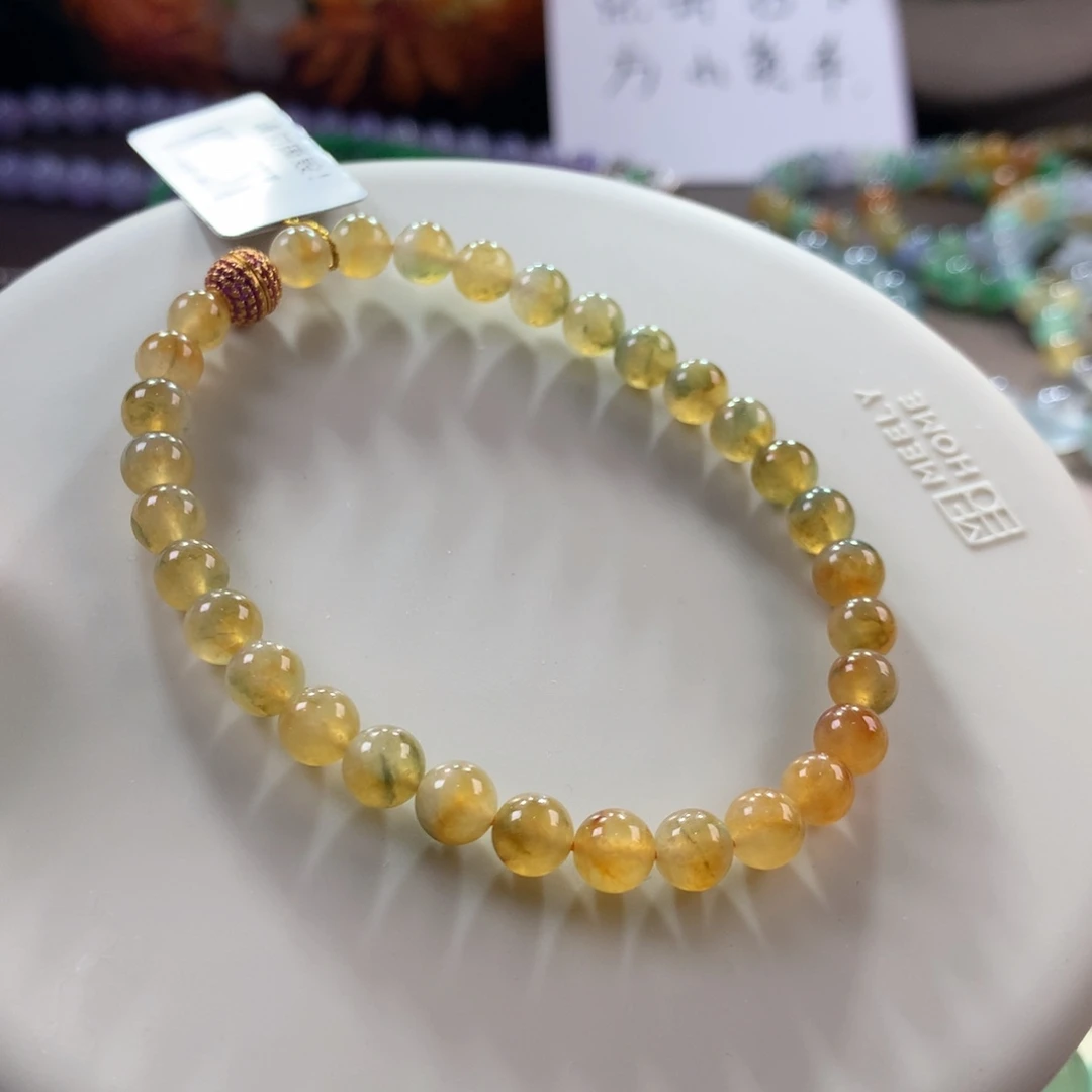 翡翠手链未镶嵌古色古香•特色双彩冰黄飘花手串