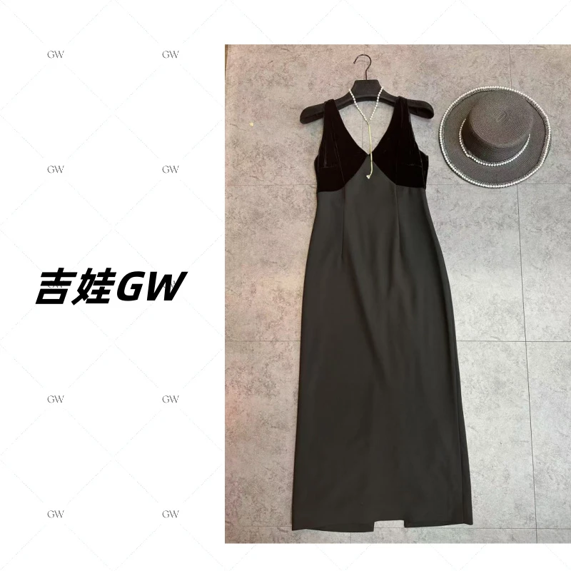 GW新款高级感丝绒拼接简约时尚百搭显瘦背心连衣裙z0181