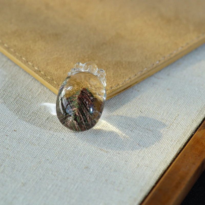 天然绿幽灵金字塔千层山吊坠彩幽灵钱袋挂件