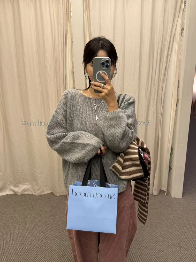 【NO退NO换】韩国丨【慵懒灰调】秋冬慵懒风宽松灰色毛针织衫