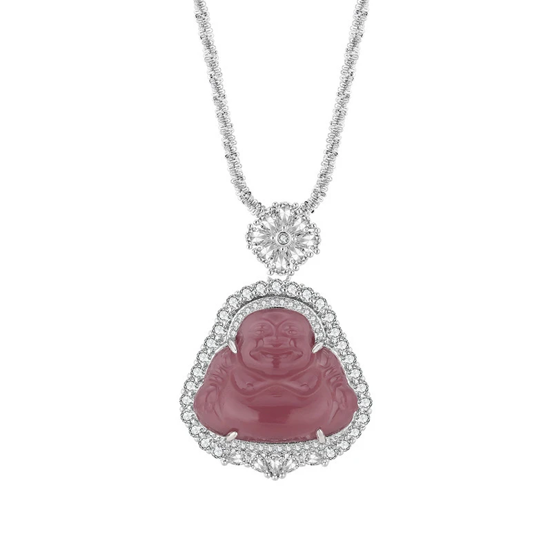 铜合金亚克力吊坠 小众轻奢高级感项链闪钻佛吊坠锁骨链新中式