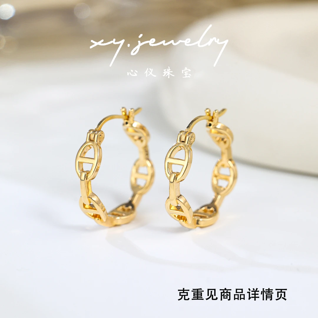 【心仪珠宝】18k金意大利猪鼻子耳扣/卡17.8MM/时尚/R021/多退少补