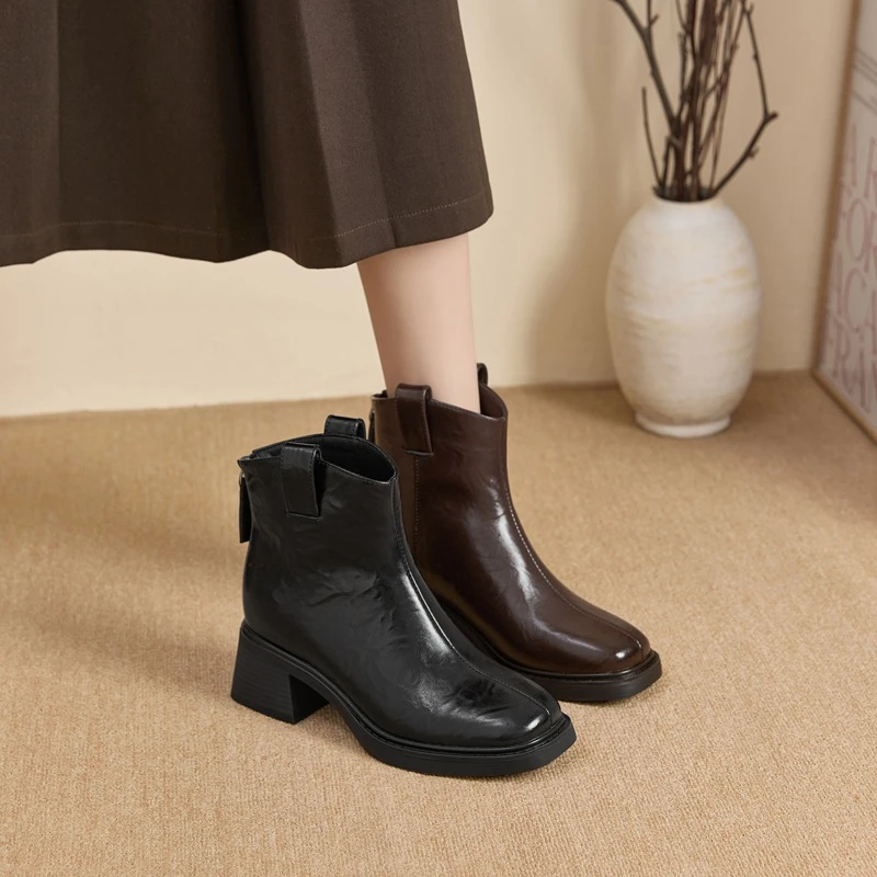 百搭短靴方头英伦风厚底弹力瘦瘦靴女靴秋冬高跟女粗跟短靴女靴子