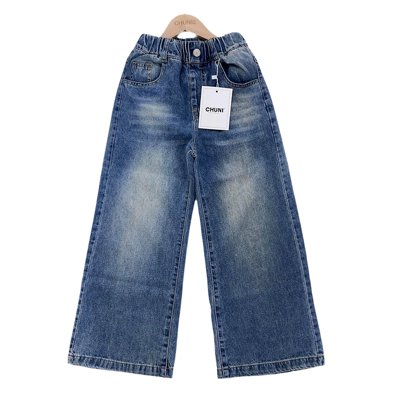 女童2025春季新款中大童复古时尚宽松阔腿牛仔裤KZ350