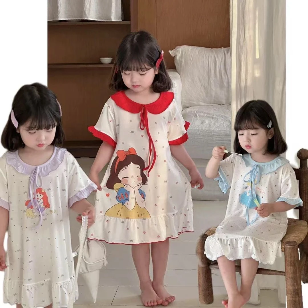 女童甜美可爱公主花边裙2025春秋新款儿童韩版洋气睡裙宝宝家居裙