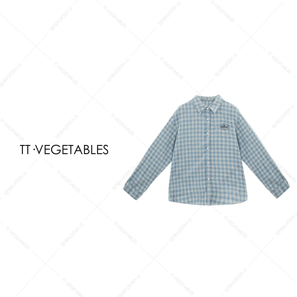 噢芬/小个子 【亦瓷】棉长袖格子衬衣简约通勤法式薄款522222