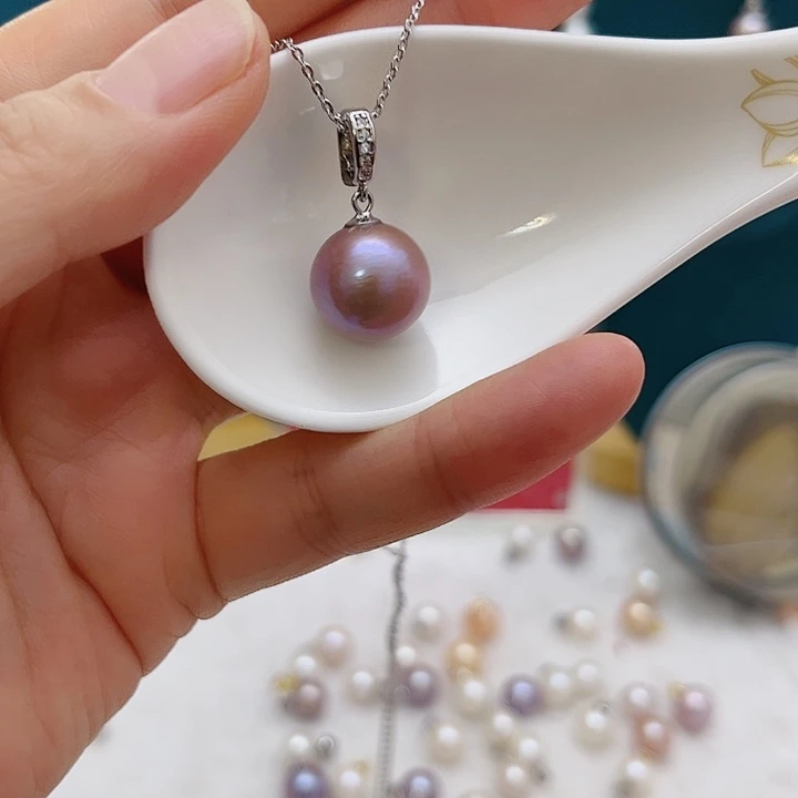 合金淡水珍珠紫珠银色万能扣