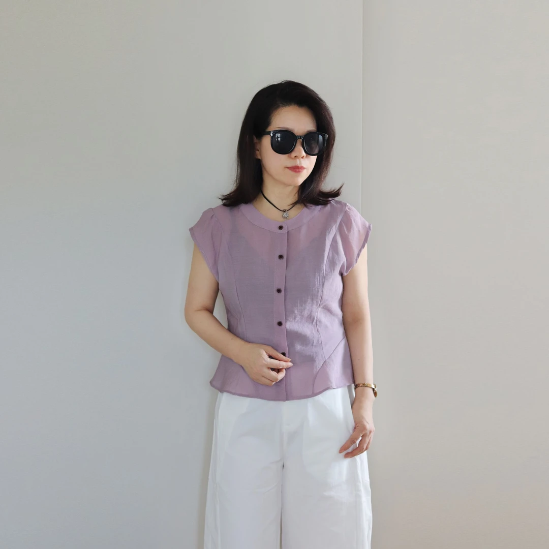 2025夏季纯色薄款短袖圆领衬衫上衣女士通勤复古风简约气质女上衣