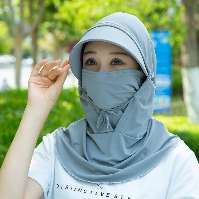 【防晒爆款】遮阳面罩一体帽女夏季全脸护颈护耳户外骑行冰丝防晒帽