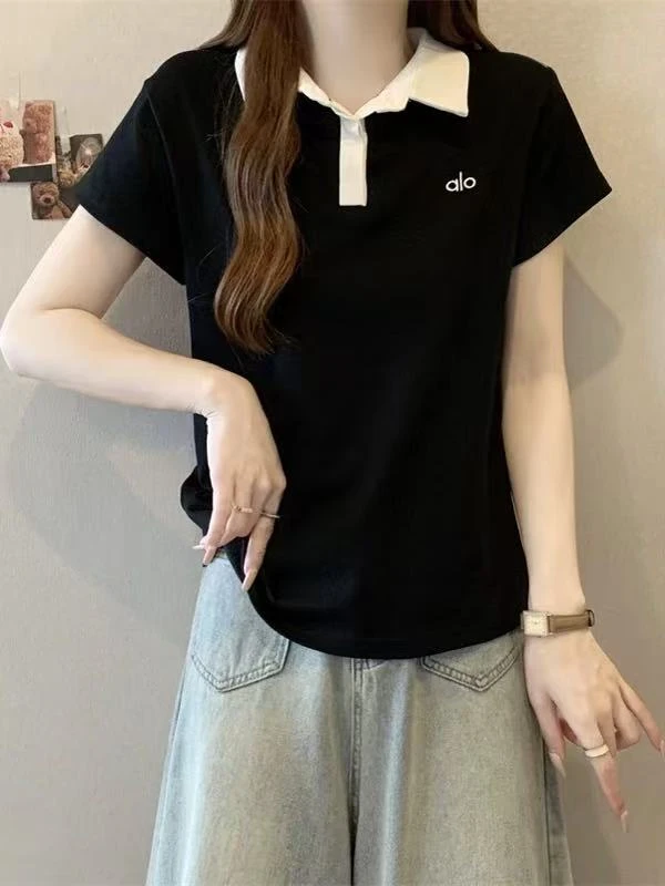 P-T0071衫夏季新款拼接色翻领刺绣（部分无扣）