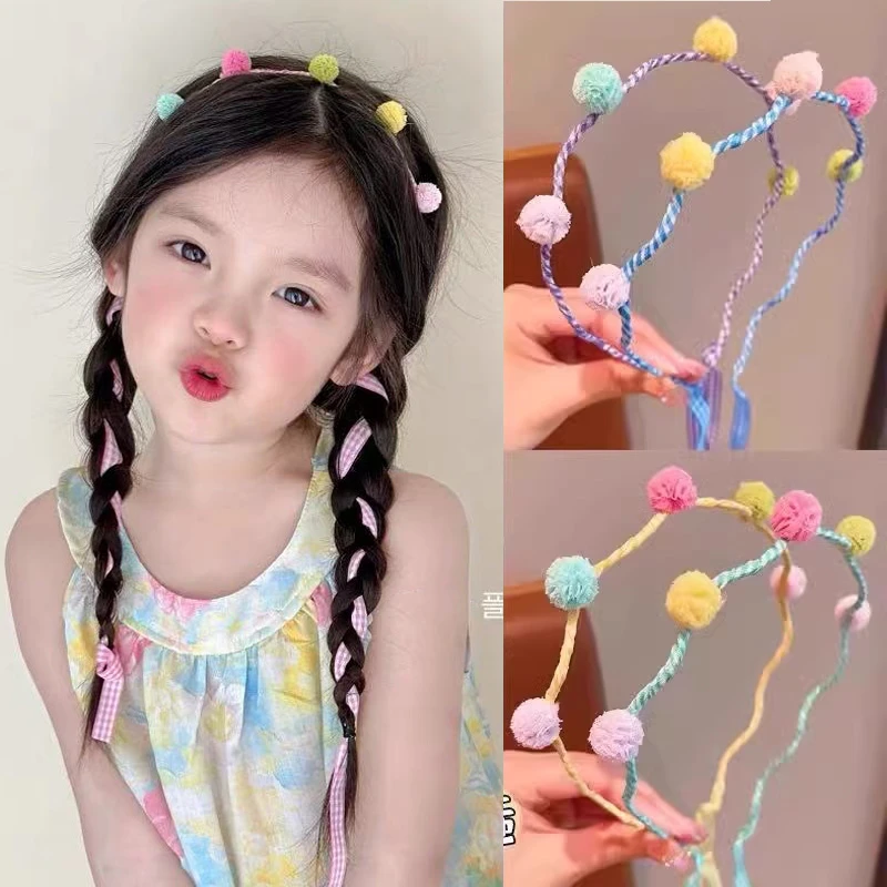 儿童波浪飘带编发箍女童2025新款不勒头毛球发带丝巾宝宝头箍发饰