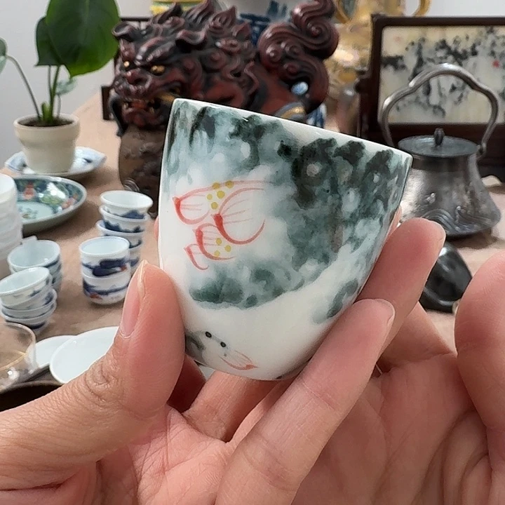 主人杯白瓷水墨主人杯