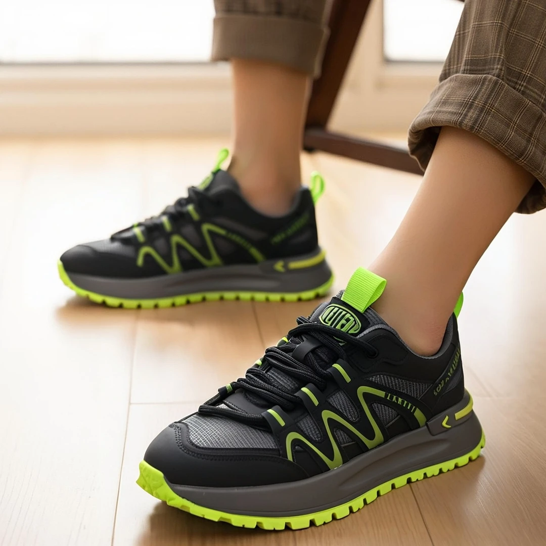 春季运动鞋男时尚百搭系带网布透气厚底休闲韩版潮流拼色男士潮鞋