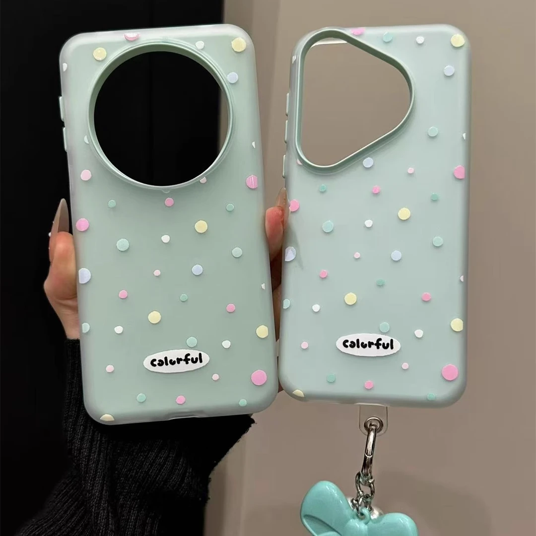 适用华为mate70pro手机壳新款mate60p薄荷绿满屏波点蝴蝶结保护壳