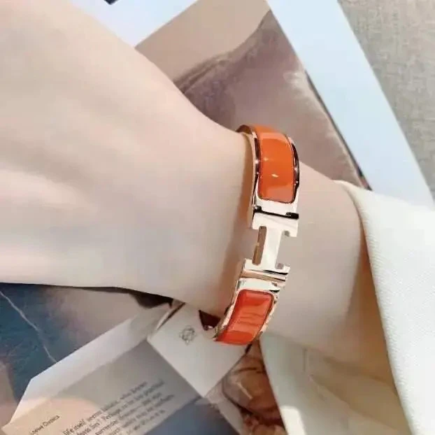 手镯 【撤柜】H款时尚手镯珐琅玫瑰金宽版轻奢男女经典手镯1