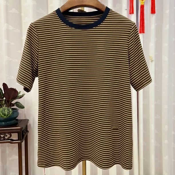 胖人坊软糯条纹T恤4582 衣长66