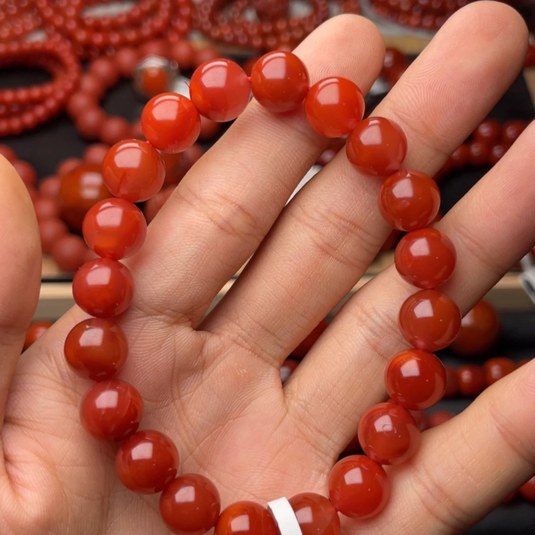 南红玛瑙未镶嵌手串H10mm顶品玫瑰红手串