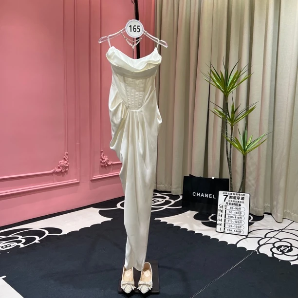 【甄菲】3516名媛气质风轻奢时尚抹胸经典修身显瘦礼服连衣裙