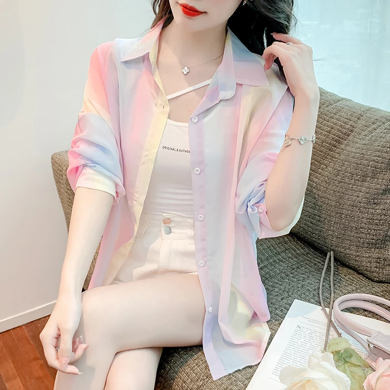 彩虹冰丝衣小香风外套夏季2025年新款女士宽松开衫短款防晒上衣潮