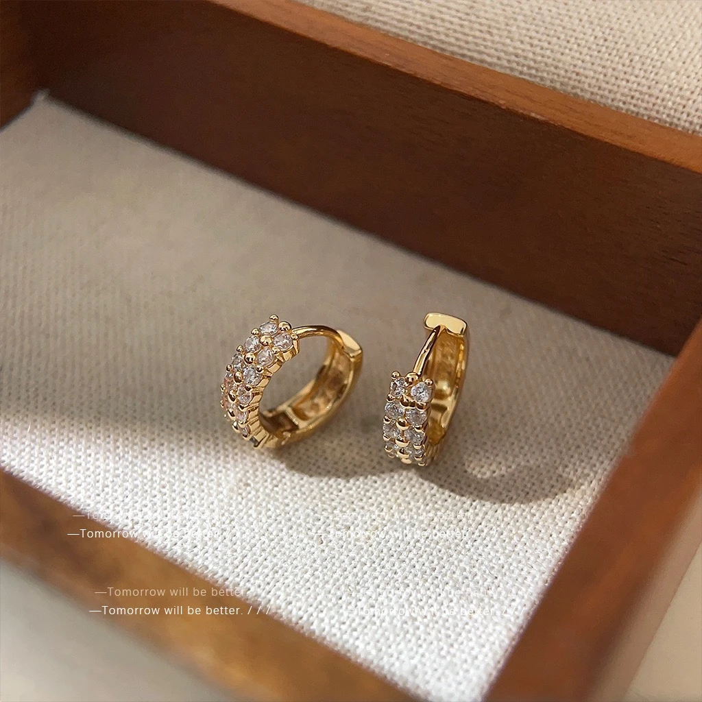 铜合金耳饰 铜合金时尚两排钻耳饰轻奢百搭气质欧美精致