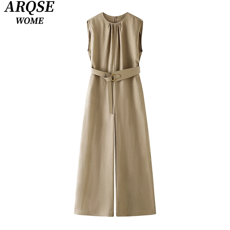 【艾家商场同款】2025夏季新品款收腰阔腿裤连体衣裤裙女9103纯色