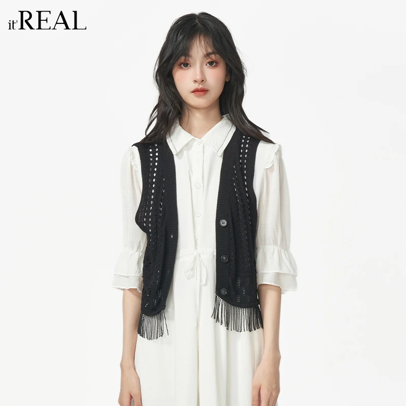 It'real瑞尔女装2025夏季百搭镂空针织马夹时尚1762217009