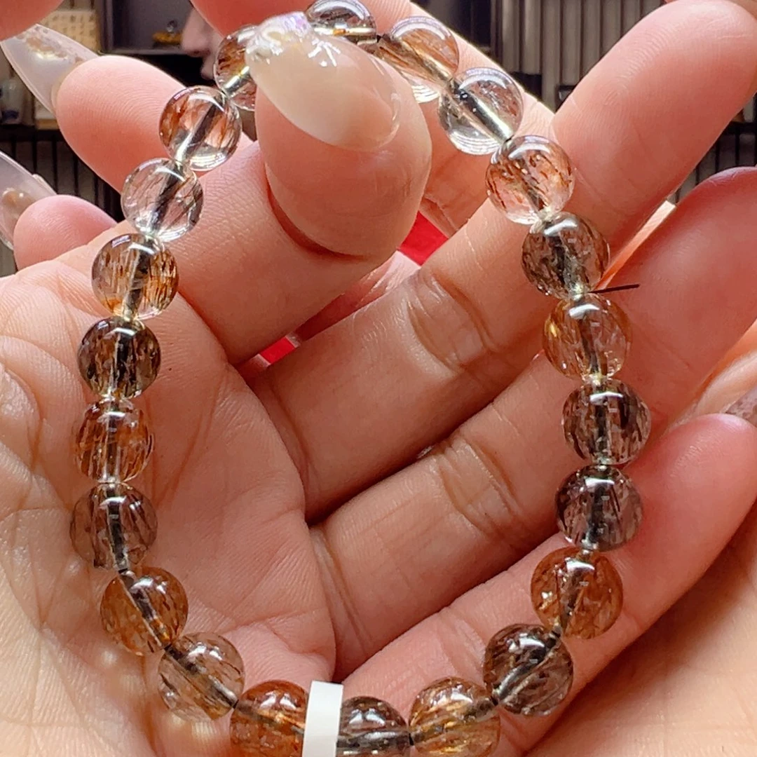 水晶手串未镶嵌黑金超8