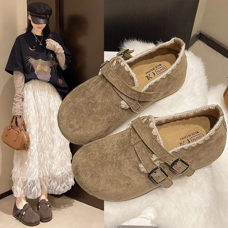 2025秋季新款百搭勃肯鞋爆款森系刺绣金属扣内增高网红韩版懒人鞋